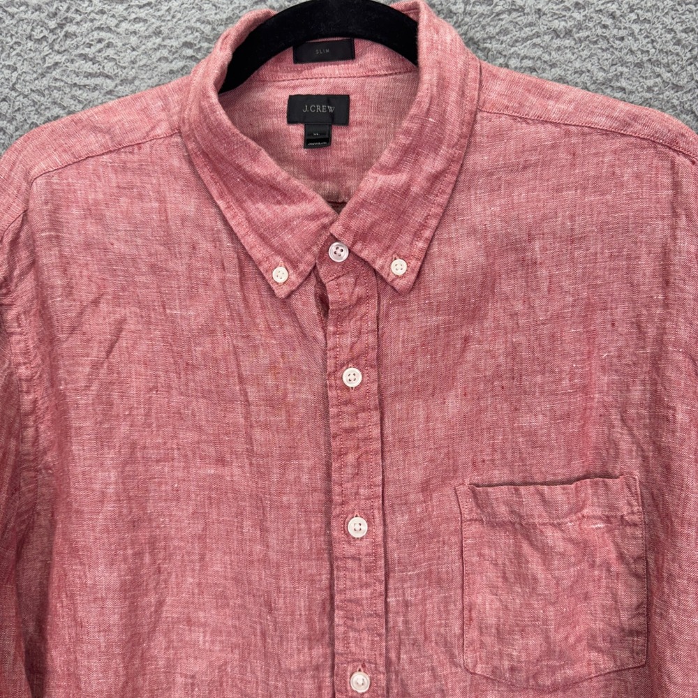 J Crew Baird McNutt Shirt Mens XL Red Irish Linen Slim Button Lightweight Preppy